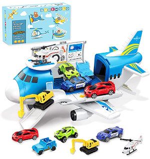 GUDEHOLO Airplane Toy, Transport Cargo Airplane Car Toy Play Set