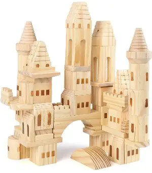 Garlictoys 75 Piece Set Wooden Castle Building Blocks Set