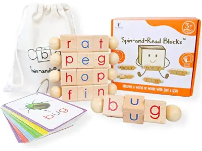 Little Bud Kids Spin and Read Montessori Phonetic Reading Blocks for Beginner Readers