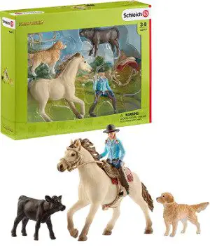 Schleich Farm World Western Riding Cowgirl & Horse Toy 6-piece Playset